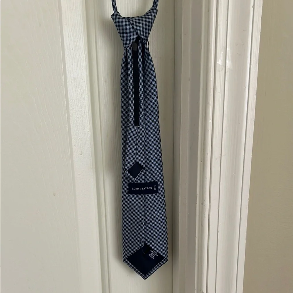 Little Boys Self-Tied Blue Patterned Zipper Necktie
